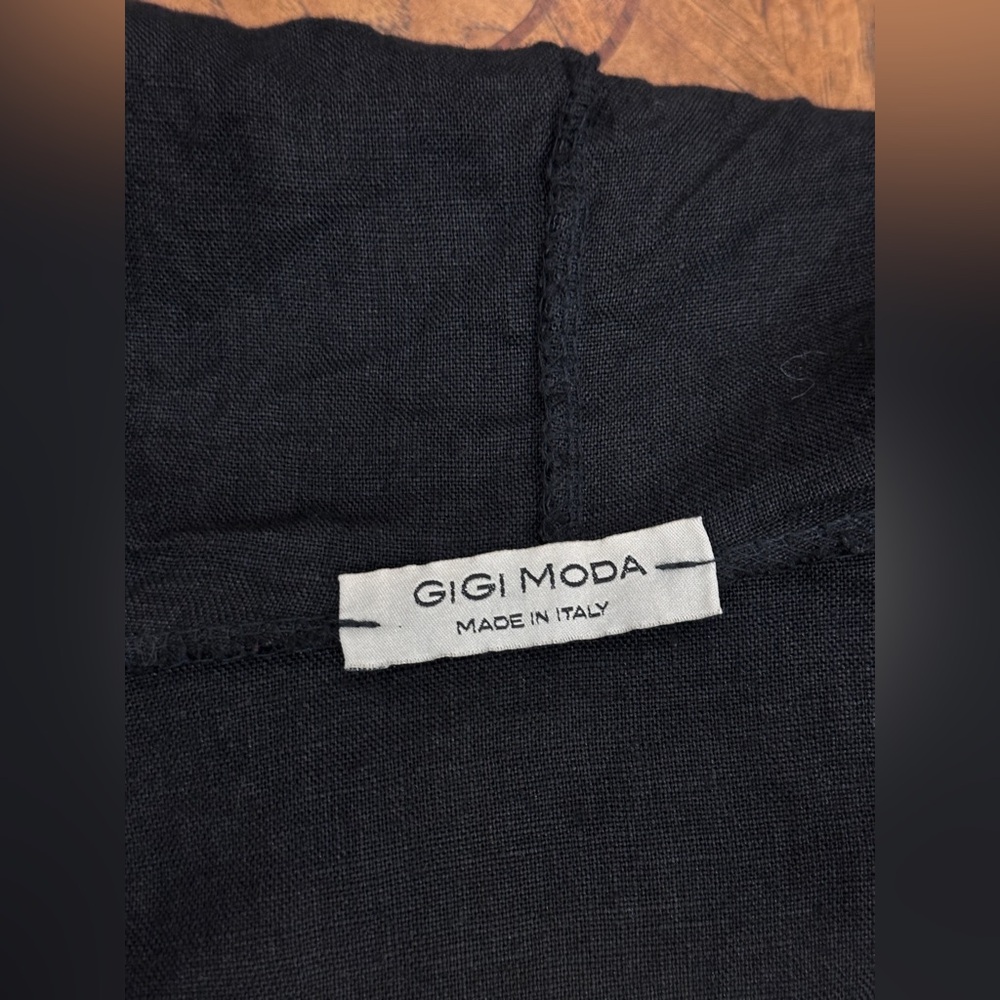 Gigi Moda Italy Linen Hooded Jacket Black Drawstring Hem Floral Back OS - Picture 14 of 15